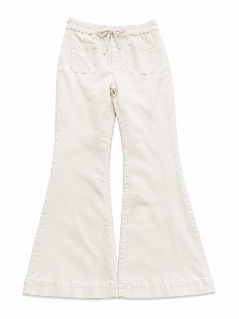 High-Rise Wide Leg Jeans with Drawstring - Cream